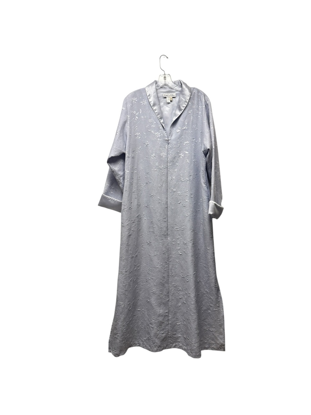 Oscar de la Renta Silver Satin Ice Blue House Coat Robe
